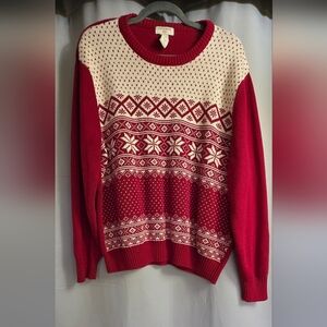 Dockers Christmas Red and Cream Patterned Crewneck Sweater